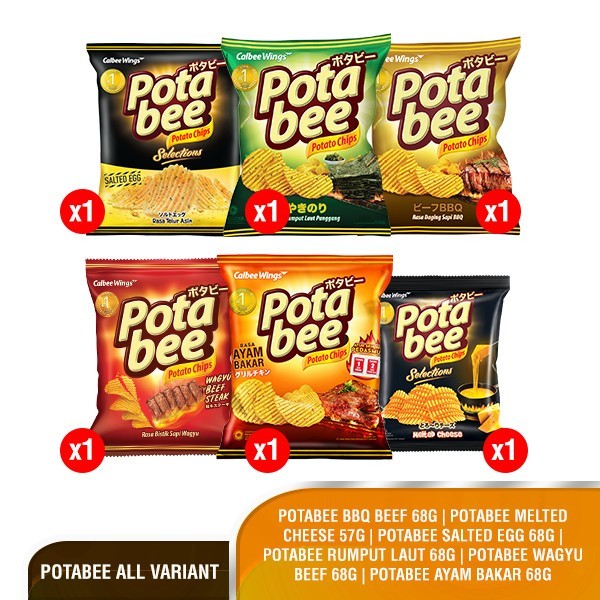 

Snack Camilan Keripik Kentang Potabee Selection Melted Cheese, Salted Egg, Black Truffle, Wagyu Beef Steak, Spicy BBQ, Rumput Laut, Ayam Bakar, Sapi BBQ 68 Gram