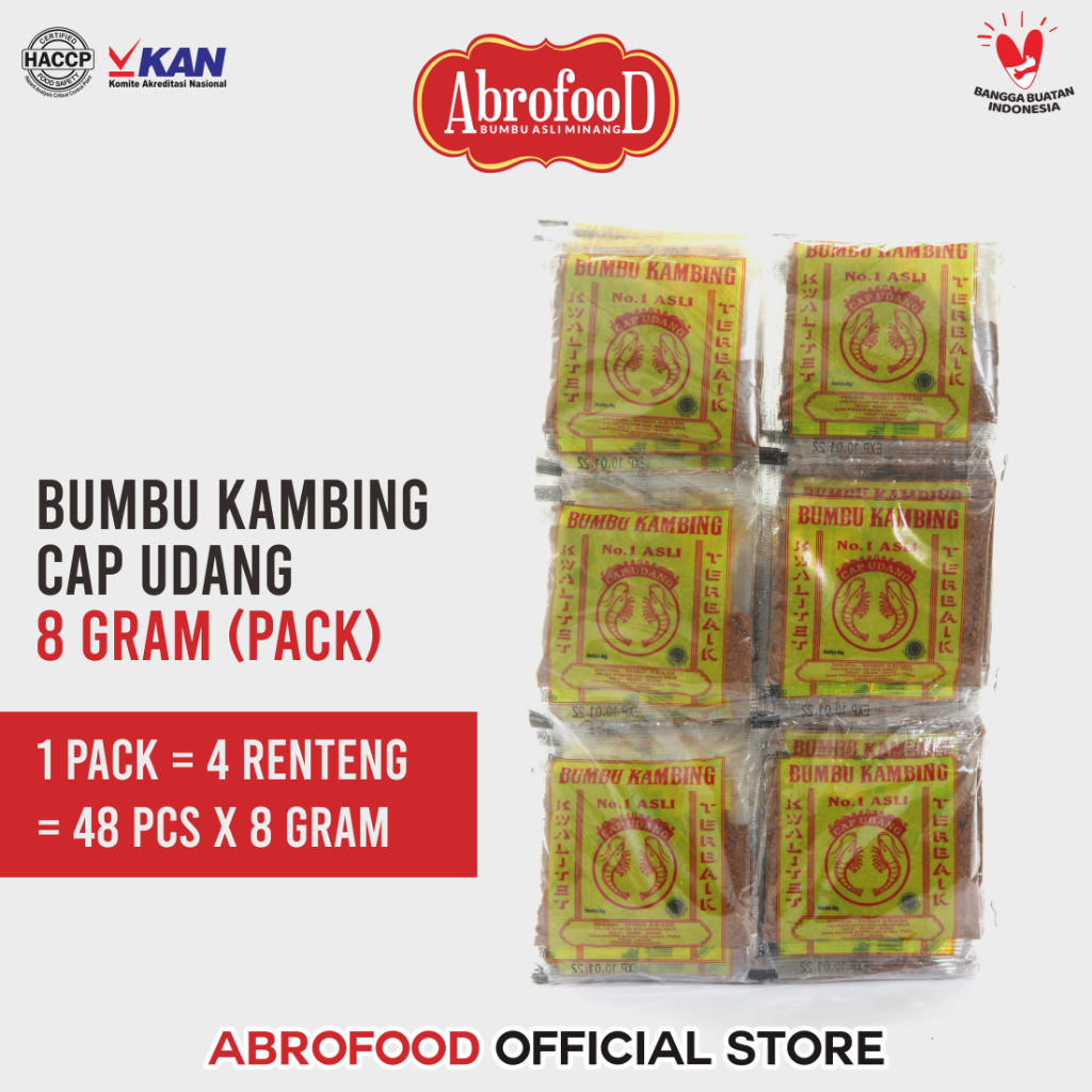 

Bumbu Kambing Cap Udang 8 gram - Pack (4 Renteng)