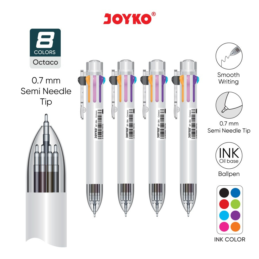 

Ball Pen Pulpen Pena Joyko BP-384 Octaco 0.7 mm 8 Warna Colors