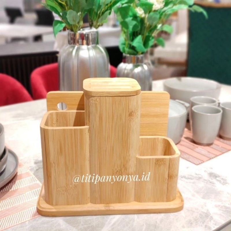 Wadah Tempat Sendok Spatula Peralatan Makan dan Masak Cutlery Holder Kayu Cooking Colour Midori Info