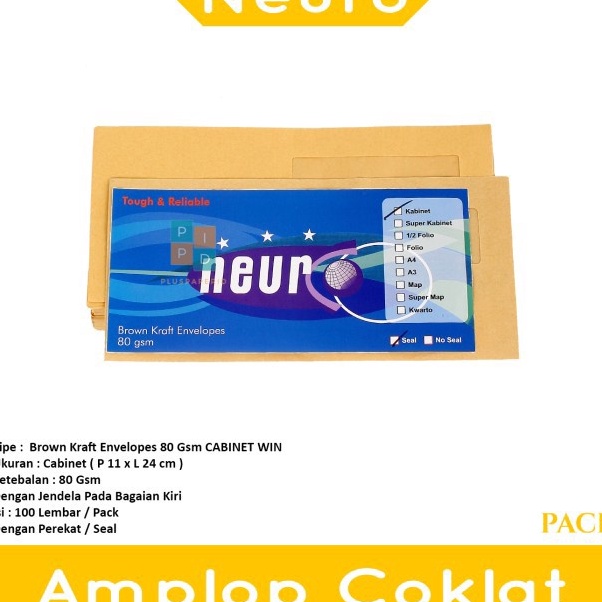 

Boom NEURO Amplop Coklat Ukuran Kabinet Jendela Kiri Seal 11 x 24 cm Pack