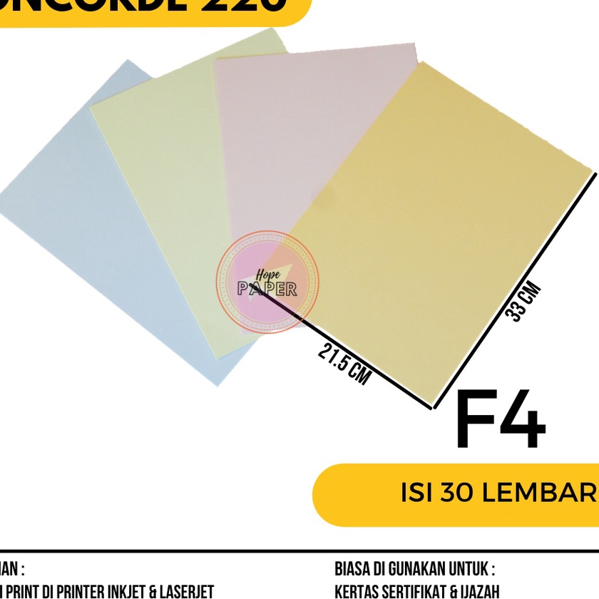 

Hematku Kertas Concorde F4 22 gr isi 3 lembar Kertas Sertifikat F4