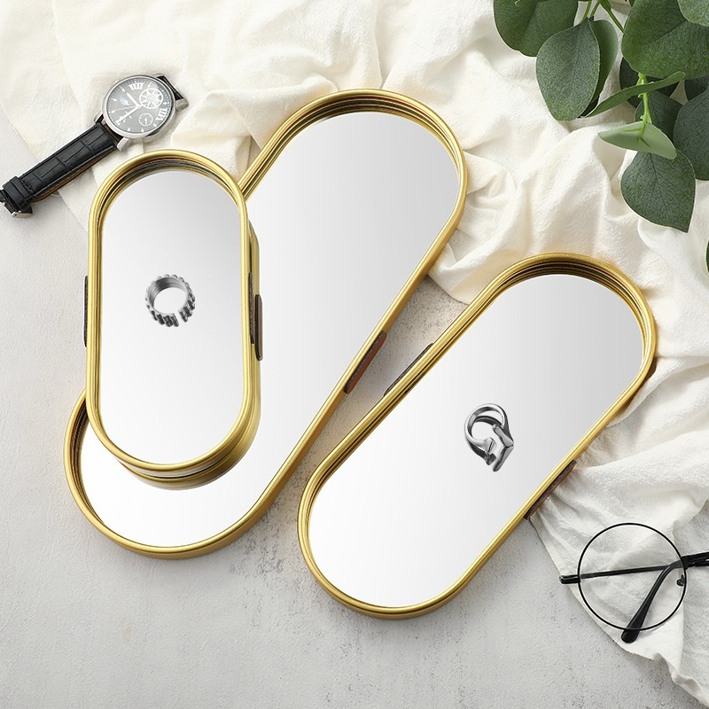 nampan  Baki emas rosegold oval Bulat dengan kaca / oval mirror gold tray / oval rosegold tray Mewah