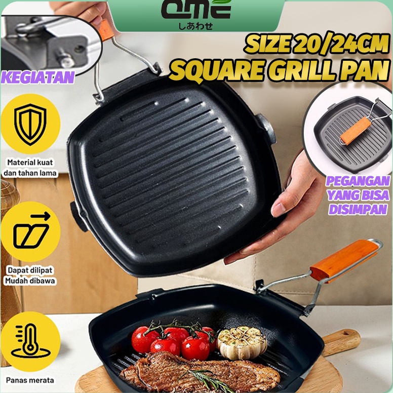 KODE X63Q QME Panci PANGGANG BBQ Square Grill Pan Panci BBQ Panggangan Steak Anti Lengket 2cm24cm