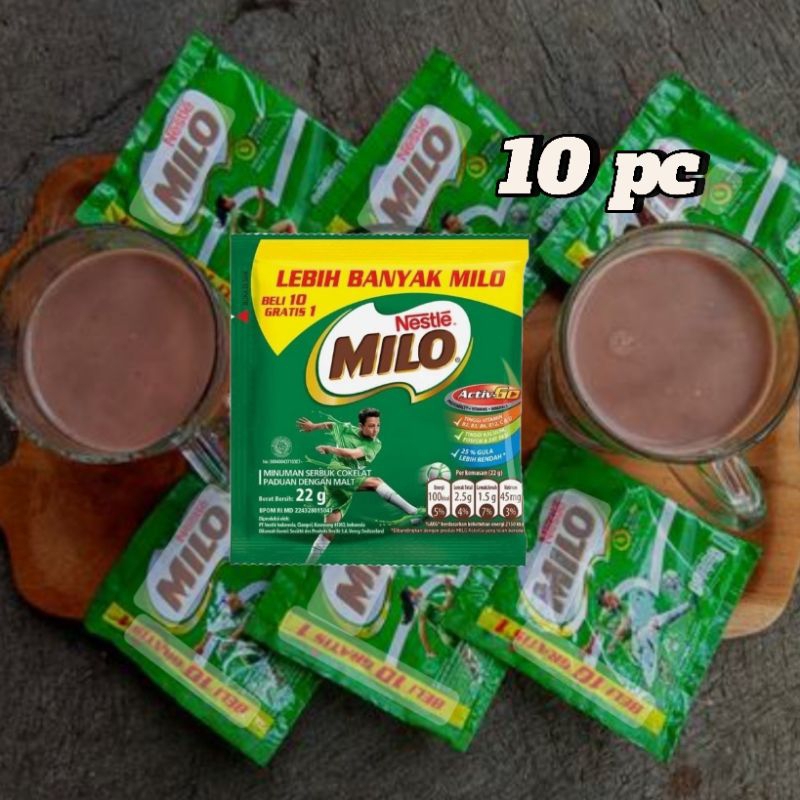 

Milo Activ-Go Susu Bubuk Sachet @22 gr 10 sachet Milo Activ-Go merupakan minuman bubuk coklat berenergi dari Nestle dengan campuran susu, cokelat, ekstra malt, yang diperkaya dengan vitamin B2, B3, B6, B12, dan C, serta fosfor,