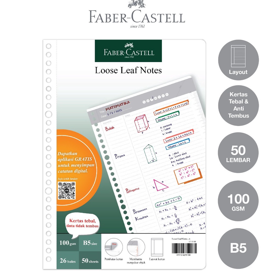 

KP8 FaberCastell Kertas Loose Leaf Digital B5 Isi File 5 Lembar