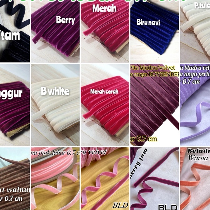 

Potongan per rol 15 meter pita bludru lebar 7 cm