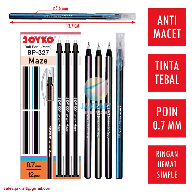 

NEW PROMO 12 Pcs Pulpen Bolpen Ballpoint Pen JOYKO BP327 MAZE Hitam Black 7 mm Murah