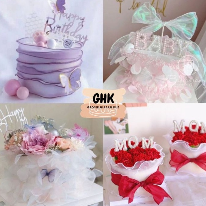 

Top Renda Pita Hiasan Kue Buket Bunga Ribbon Organza Pita Korea Pinggiran Veleg Kue Flower Cake Side Lace Bulu Pastel Kilap