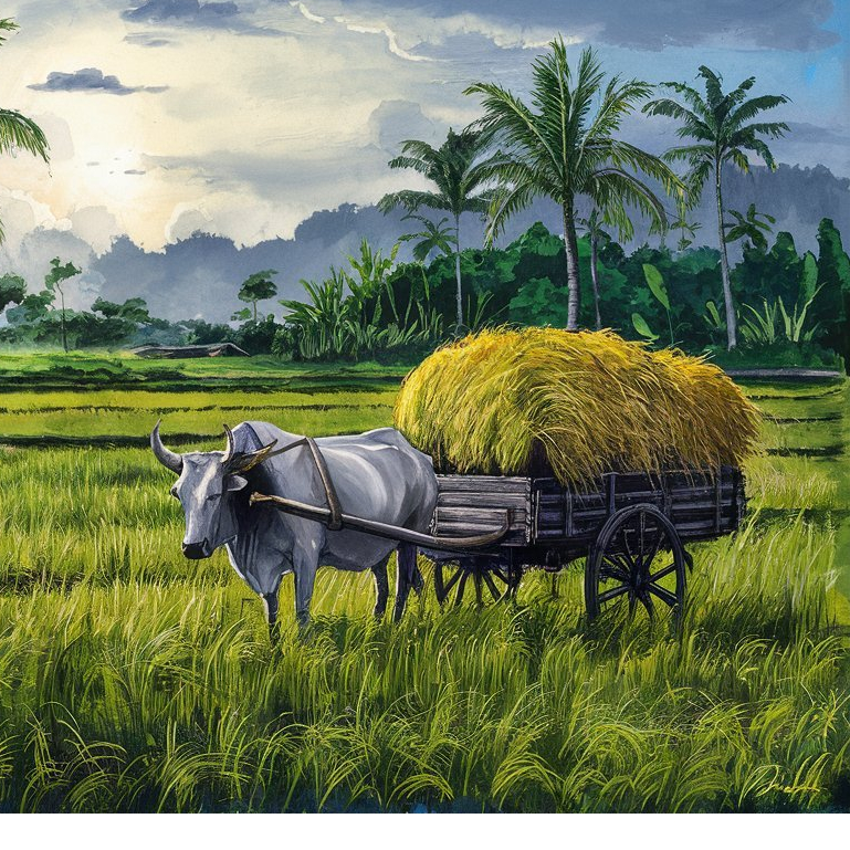 Lukisan Pemandangan Alam Bali Panen Padi: Panorama Sawah yang Menenangkan