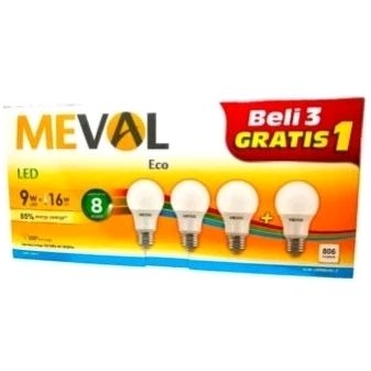 Lampu LED 9 Watt Beli 3 Gratis 1 Putih Meval Eco