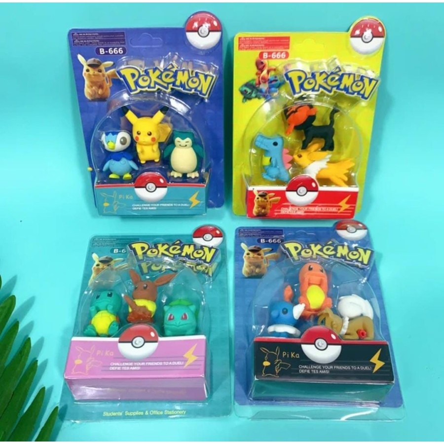 

Penghapus Setip Pensil Karakter Pokemon Set 3 Eraser Alat Tulis Premium