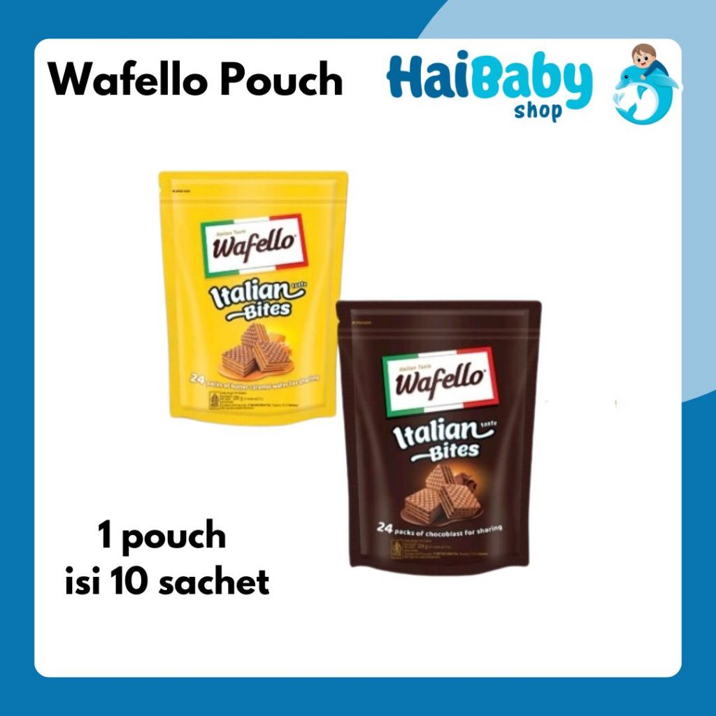 

Wafer Wafello Italian Bites Coklat Butter Caramel Kemasan Pouch Besar Isi 10Pcs 97.5g