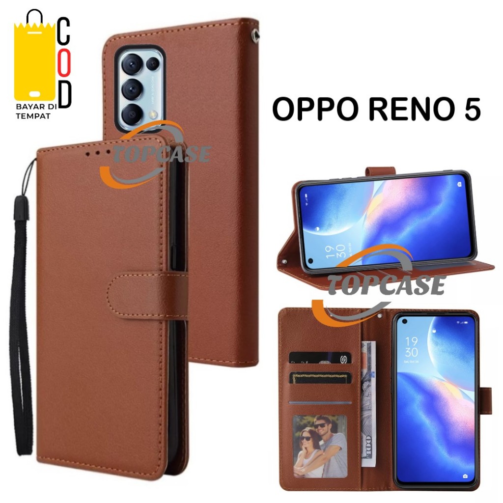 Flip Case OPPO RENO 5 Leather Flip Cover Wallet Case Kulit - Casing Dompet Flip Case Wallet Leather