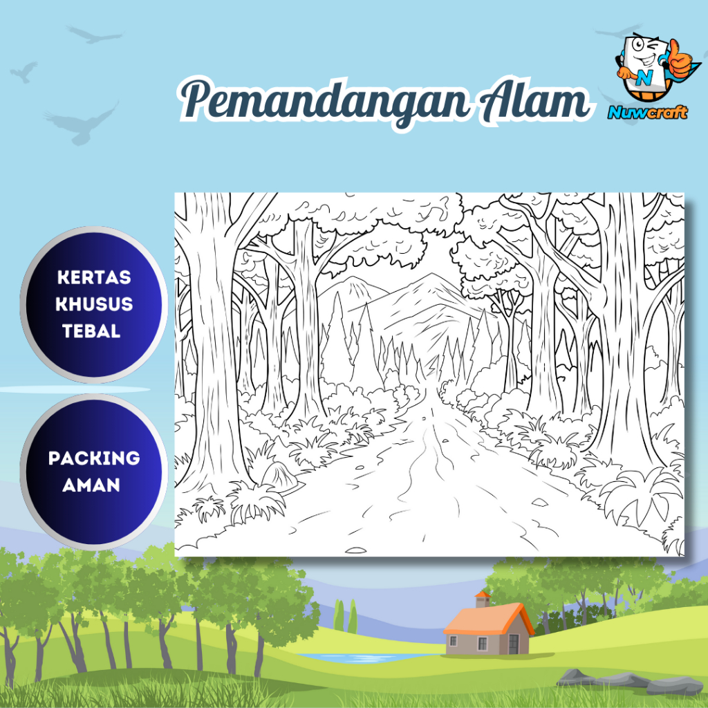 Nuwcraft KERTAS MEWARNAI / COLORING / KERTAS GAMBAR / MEWARNAI PEMANDANGAN ALAM / KERTAS MEWARNAI AN