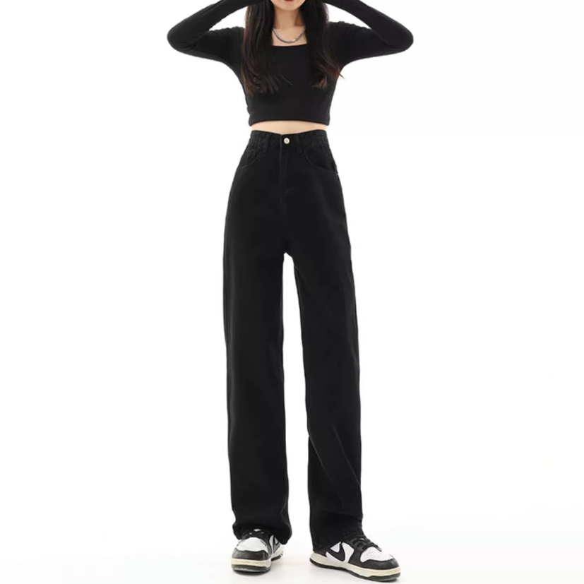 Celana Jeans Wanita Highwaist Celana Jeans Hitam Loose Korea Style