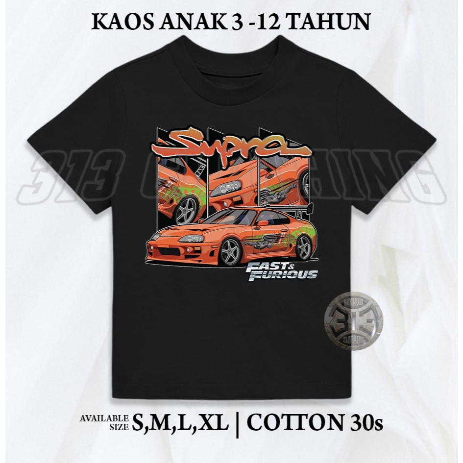 Kaos Anak Fast And Furious Toyota Supra / Atasan Anak Baju Paul Walker Fast And Furious Supra