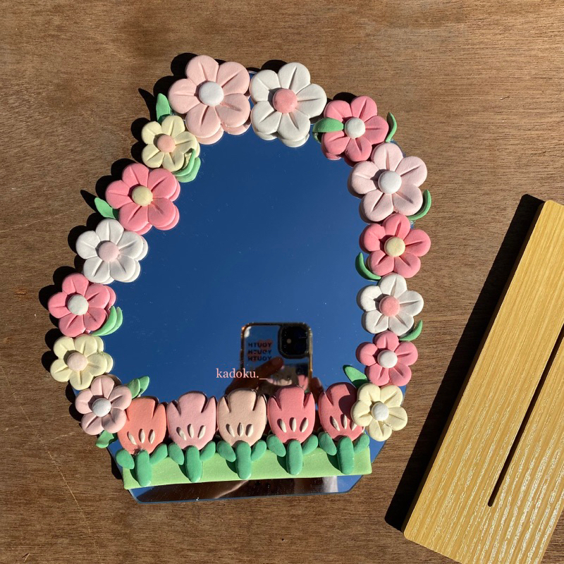 CERMIN CLAY CUSTOM/ CERMIN CLAY BUNGA WARNA WARNI/CERMIN AESTHETIC/FLOWER MIRROR