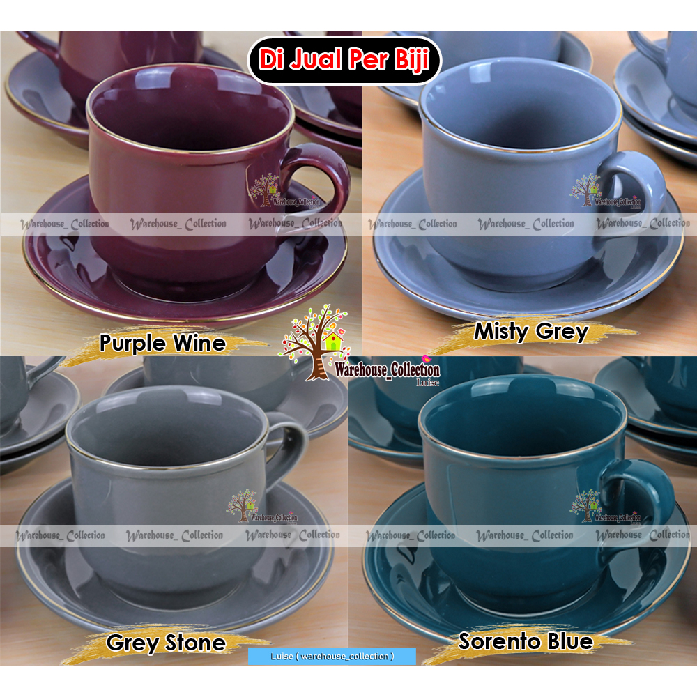 ( Per-Biji) Cangkir Set Warna List Emas // Coffee Set Sango Keramik (1 Cangkir +1 Lepek)// Sango Cup