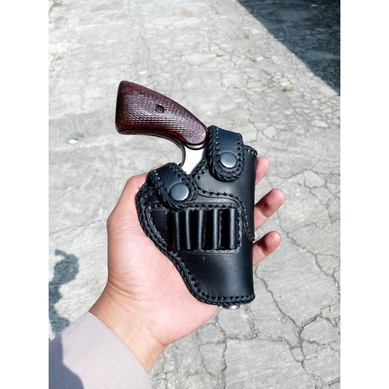 HOLSTER REVOLVER POLRI SARUNG SENJATA KULIT BERKUALITAS MODEL LUAR/ PINGGANG