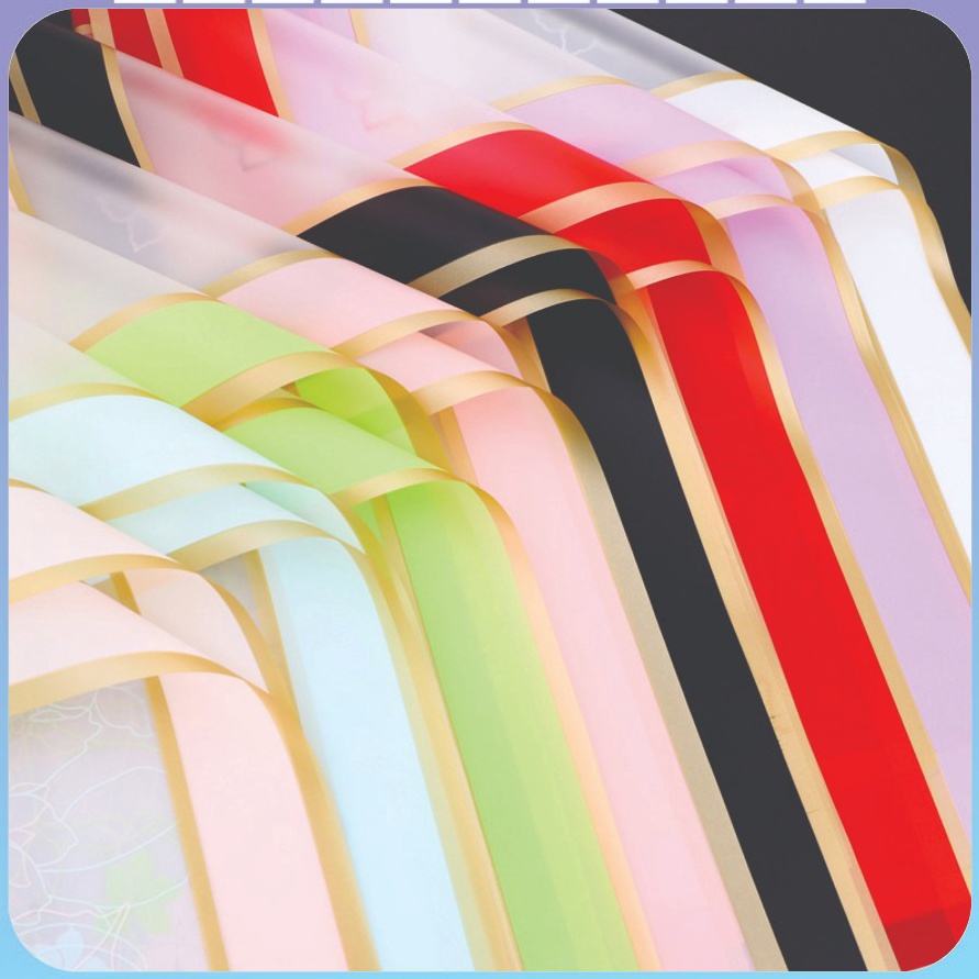 

FG2 2 LEMBAR Kertas Buket Bunga Uang Cellophane Flower Wrapping Paper Double Frame List Gold KB627