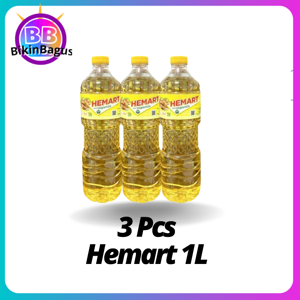 

Minyak goreng hemart 1l kemasan botol dapet 3 biji