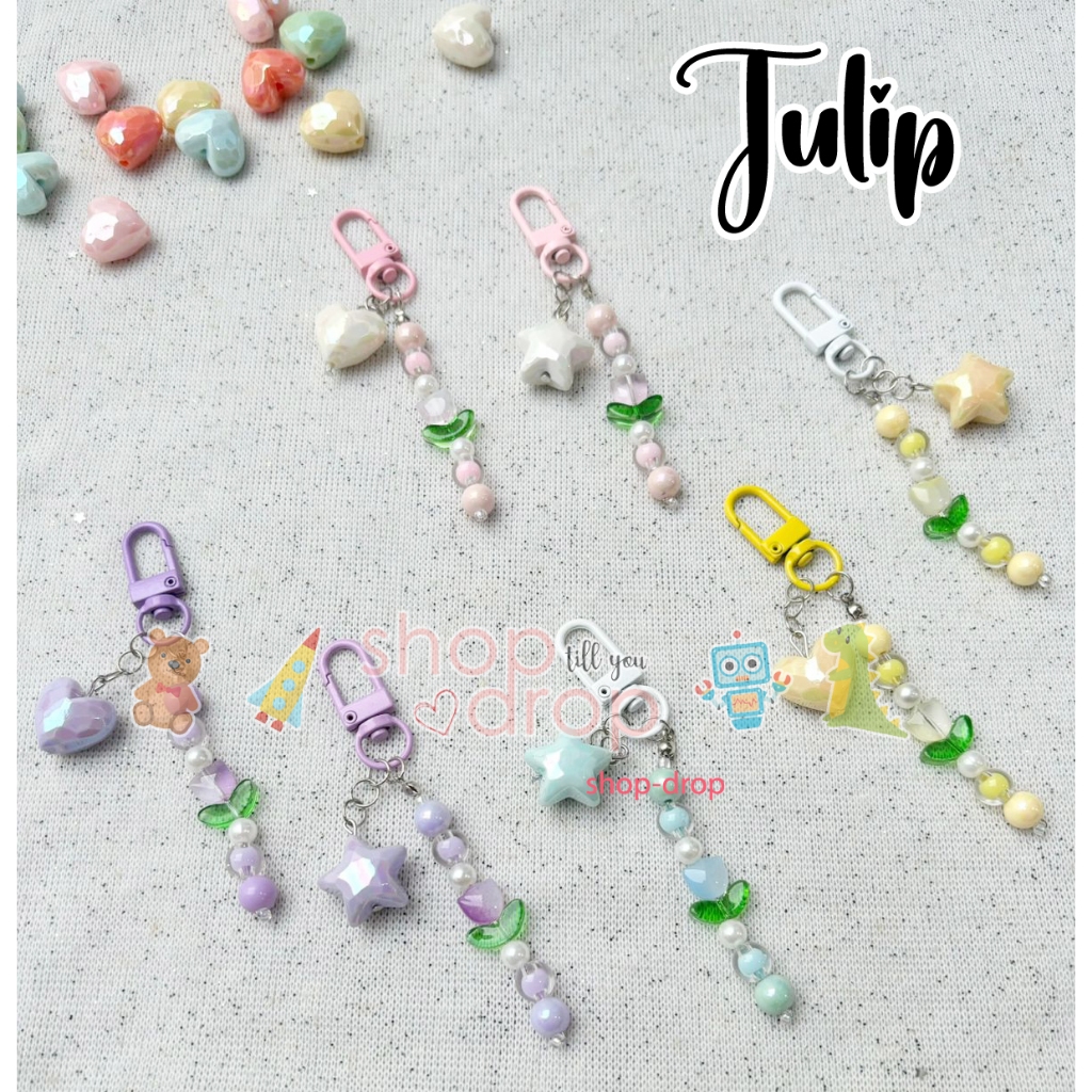 Gantungan Kunci Manik Aesthetic Korea - Gantungan Kunci Tas Korea Lucu - Keychain With Tulip