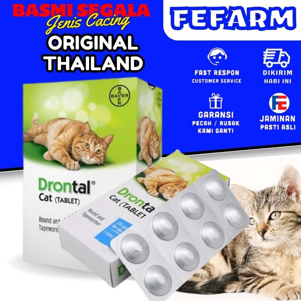 KHUSUS Drontal Cat Obat Cacing Kucing DRONTAL 1 Tablet Ori Thailand Basmi Segala Jenis Cacing FEFARM