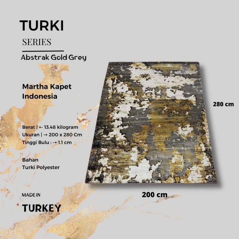 Karpet Turki Import Permadani Asli Turki 200x280 ABSTRAK GOLD GREY