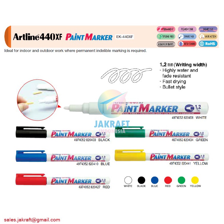 

TERBUKTI 1 Pcs Spidol Permanent ARTLINE Paint Marker EK44XF Segala Permukaan 12 mm Anti Air