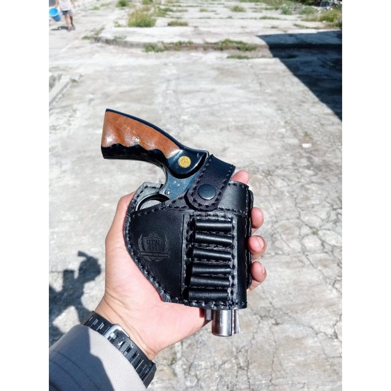 HOLSTER REVOLVER POLRI SARUNG SENJATA KULIT BERKUALITAS MODEL LUAR/ PINGGANG