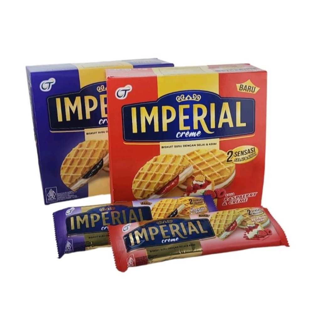 

Biskuit Imperial Creme Biskuit Susu Biscuit Crunchy Waffle dan Selai Chewy 27GR - [1 Box Isi 12 Pcs]