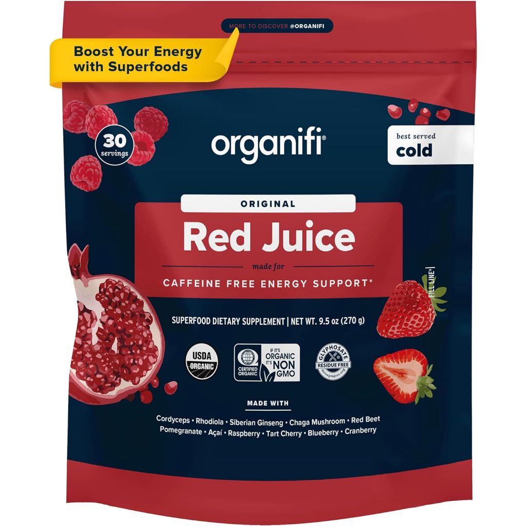

Organifi Red Juice Natural Superfood Energy Boost High in Antioxidants - Sweet-Berry Taste - Caffeine-Free - Contains Adaptogens and Organic Mushrooms, 30 Servings
