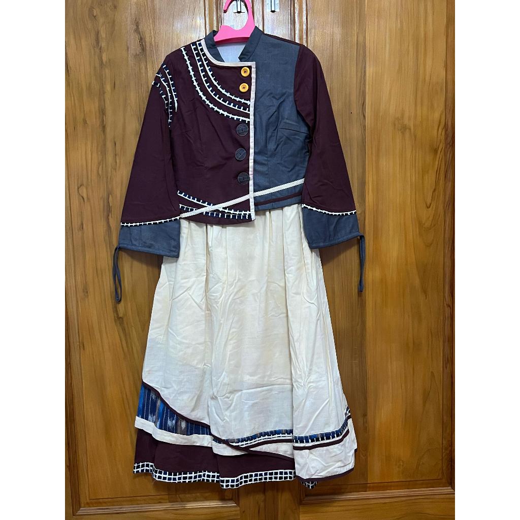 Preloved Tunneca tunik ori long dress muslim - warna merah maroon putih (bekas/second)