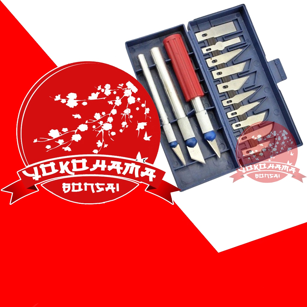 YOKOHAMA BONSAI-ALAT BONSAI pen cutter set, pisau sayat bonsai kelapa , bison 13 pcs pahat ukir