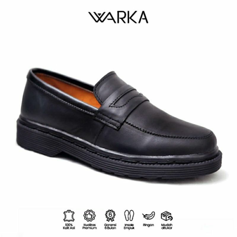 Warka Bhevin Sepatu Formal Casual Loafers Pria Kulit Asli Premium Slip On Pantofel Hitam Pria Size 3