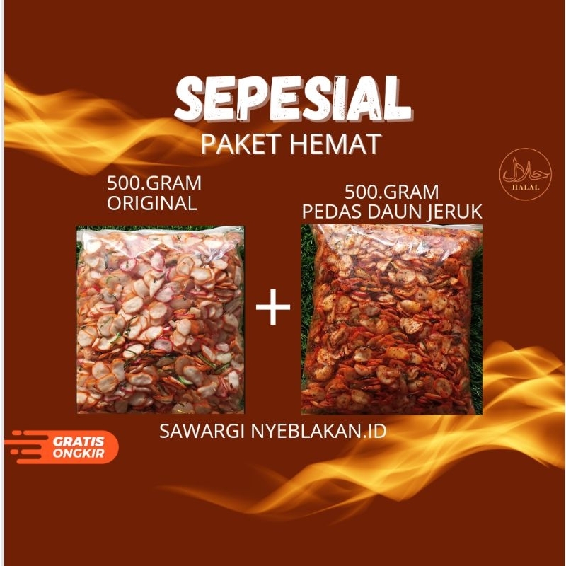 

SPESIAL {PAKET HEMAT} Seblak Kerupuk Kempelang Bawang isi 1.kg Dua rasa pedas 500.grm + Original 500.grm