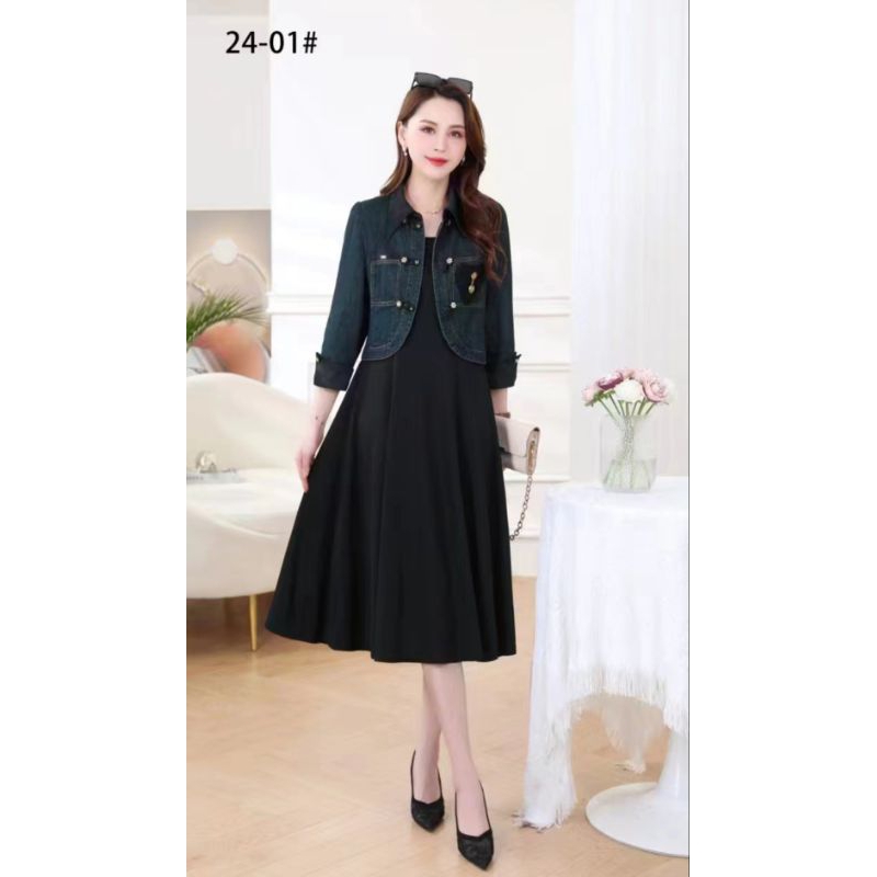 SET 2IN1 PREMIUM JAKET JEANS BANGKOK DAN INNER MIDI KAOS IMPORT PREMIUM