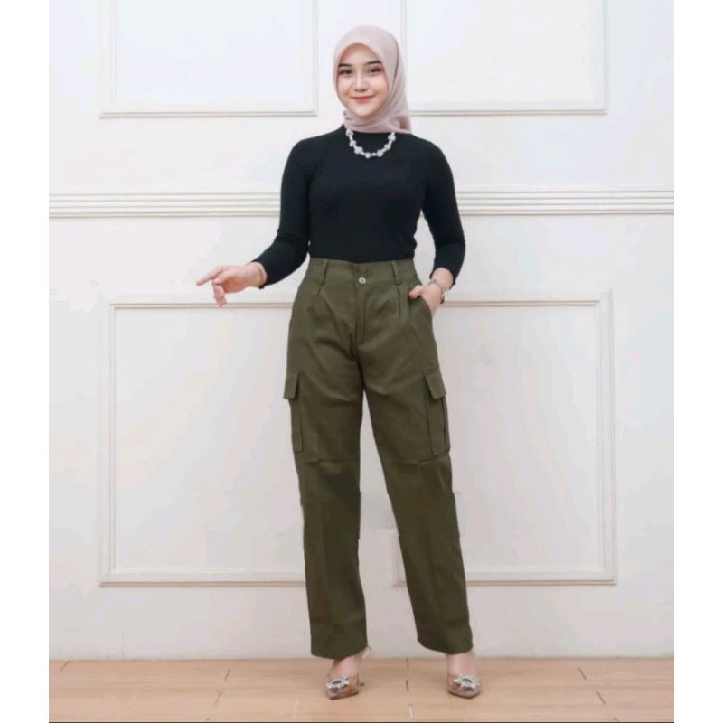 CELANA CARGO WANITA CELANA CARGO WANITA HIGHWAIS CELANA CARGO HIGHWAIS PREMIUM CELANA PANJANG WANITA