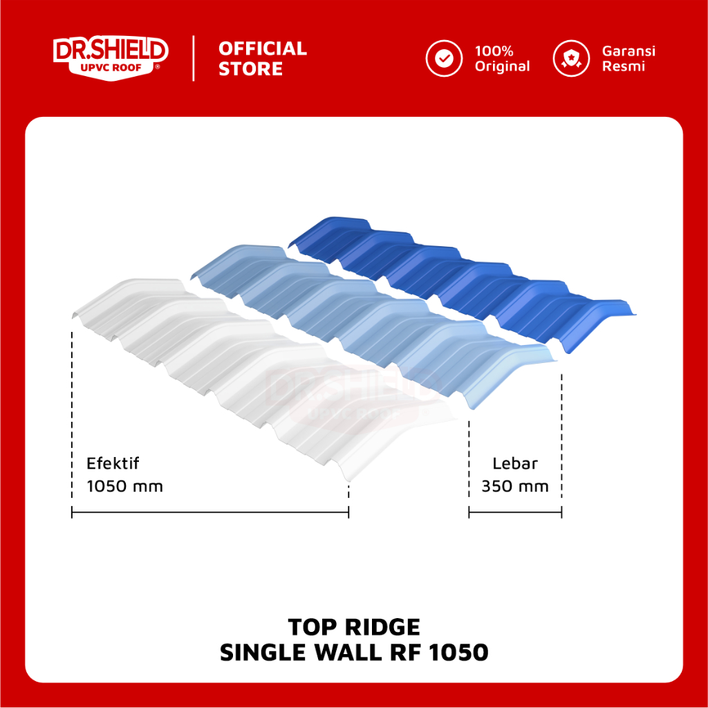 Atap UPVC DR.SHIELD - Top Ridge SW RF 1050 (Wajib Chat Admin) - tipe Segitiga / Nok/Bubungan/Kerpus/