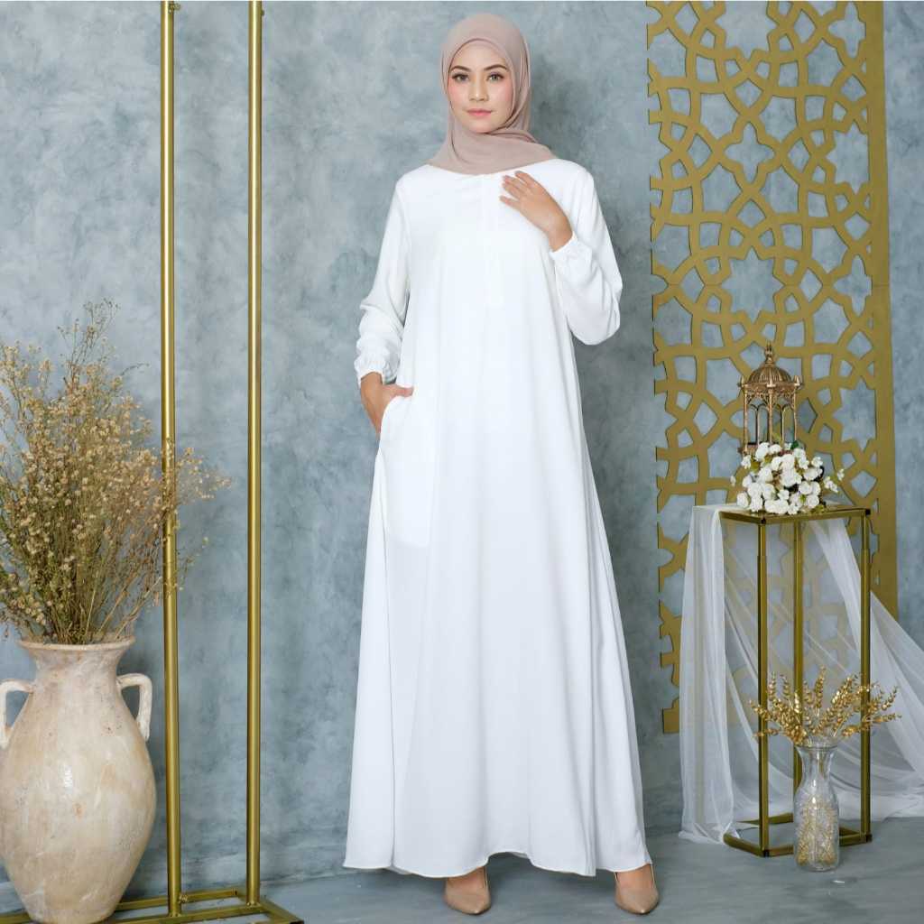 Gamis Putih Abaya Basic Putih Syari Busui wollpeach Premium