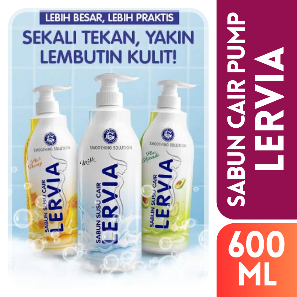 GROSIR SABUN LERVIA Sabun Mandi Cair Body Wash 600ml (Kemasan Botol)