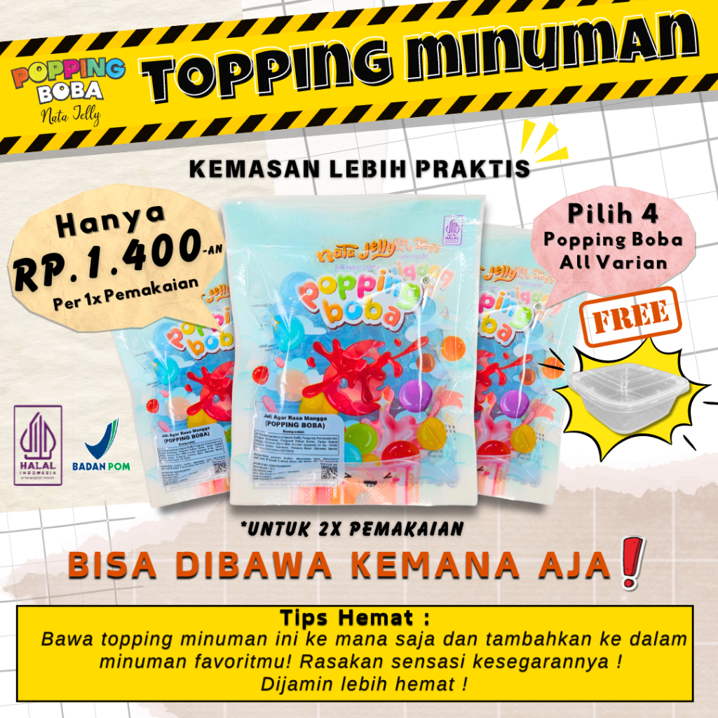 

Popping Boba Nata Jelly - Popping Boba Meletus Rasa Blueberry 30 Gram | Topping Minuman Pecah Dimulut | Tersedia juga rasa lainnya