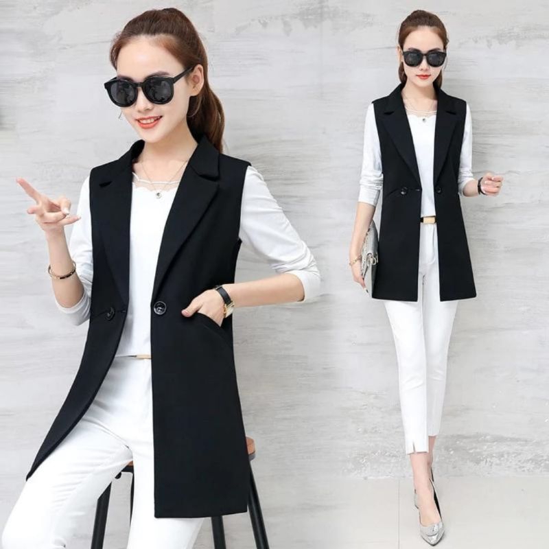 Long Vest Blazer / Outer Wanita Tanpa Lengan