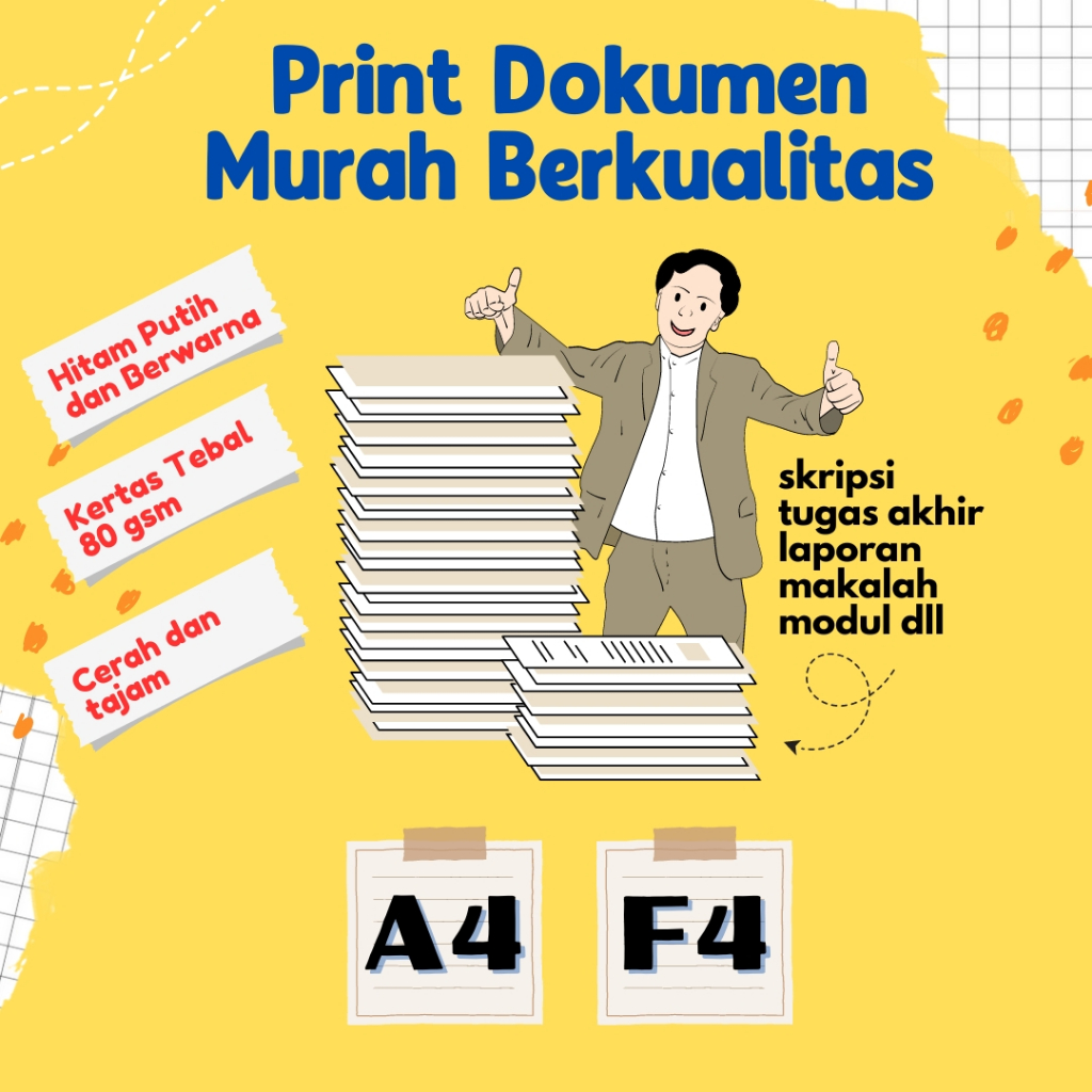 

PRINT DOKUMEN A4 / F4 / Hitam Putih / Warna / 75 GSM /Skripsi / Makalah