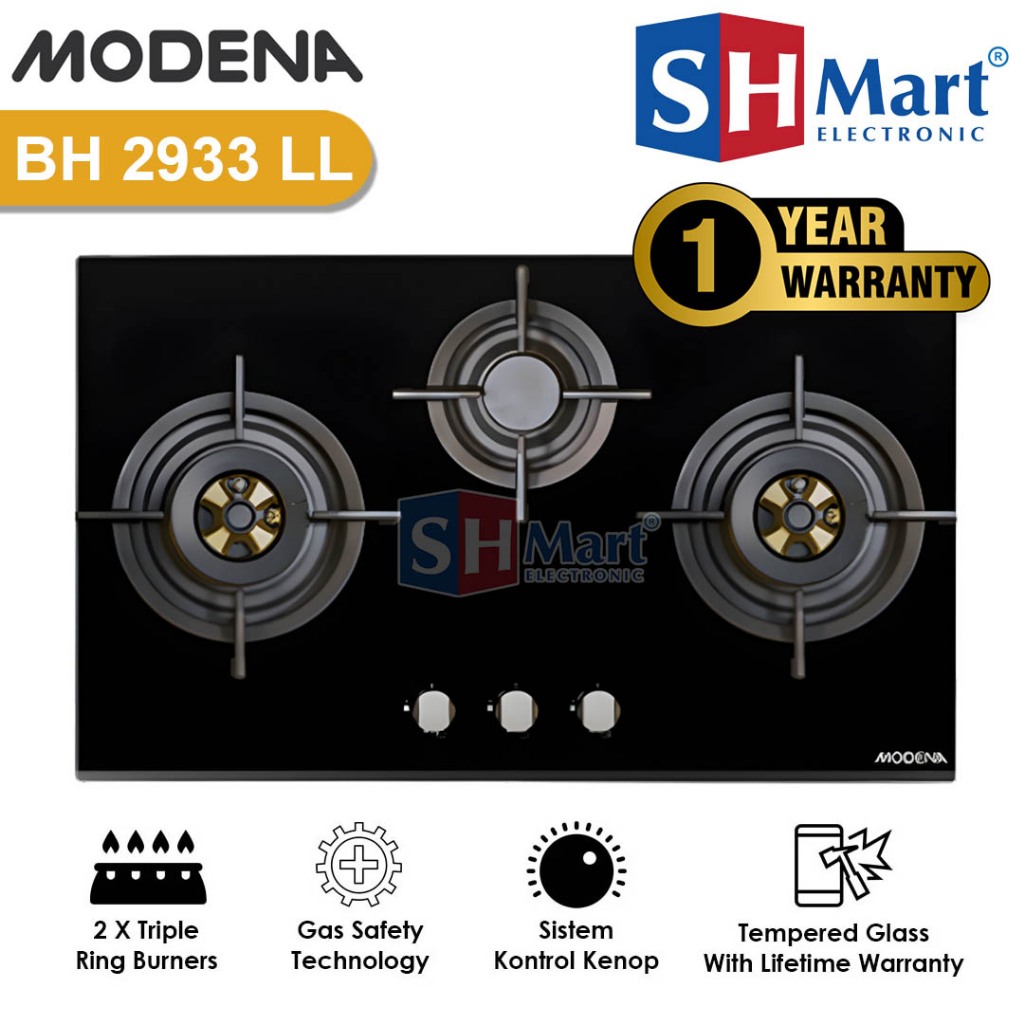 KOMPOR GAS TANAM 3 TUNGKU MODENA BH2933LL MODENA DURATURO BH-2933LL GARANSI RESMI