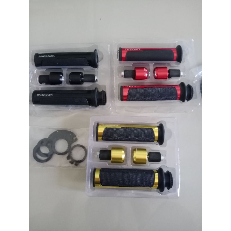 SEPASANG COMPLETE SET GRIP BARRACUDA + JALU CNC WARNA RED GOLD BLACK HANDGRIP MOTOR BARACUDA BARAKUD