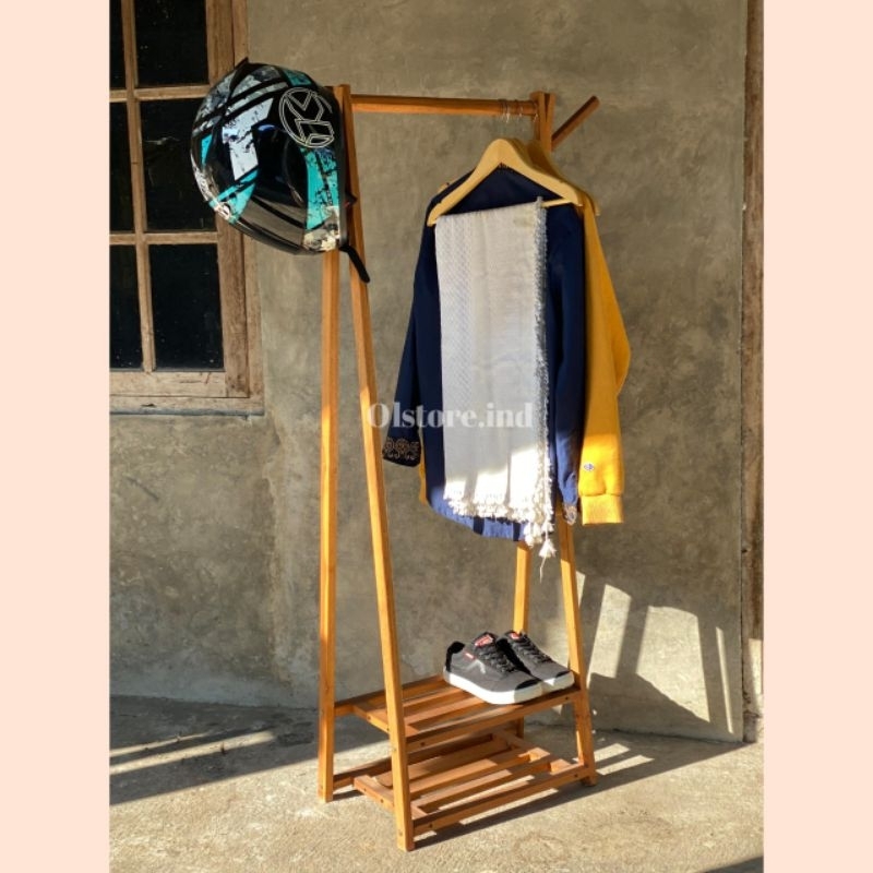 PROMO STAND HANGER KAYU GANTUNGAN BAJU KAYU JATI JAWA rak serbaguna full kayu jati, jemuran simpel r
