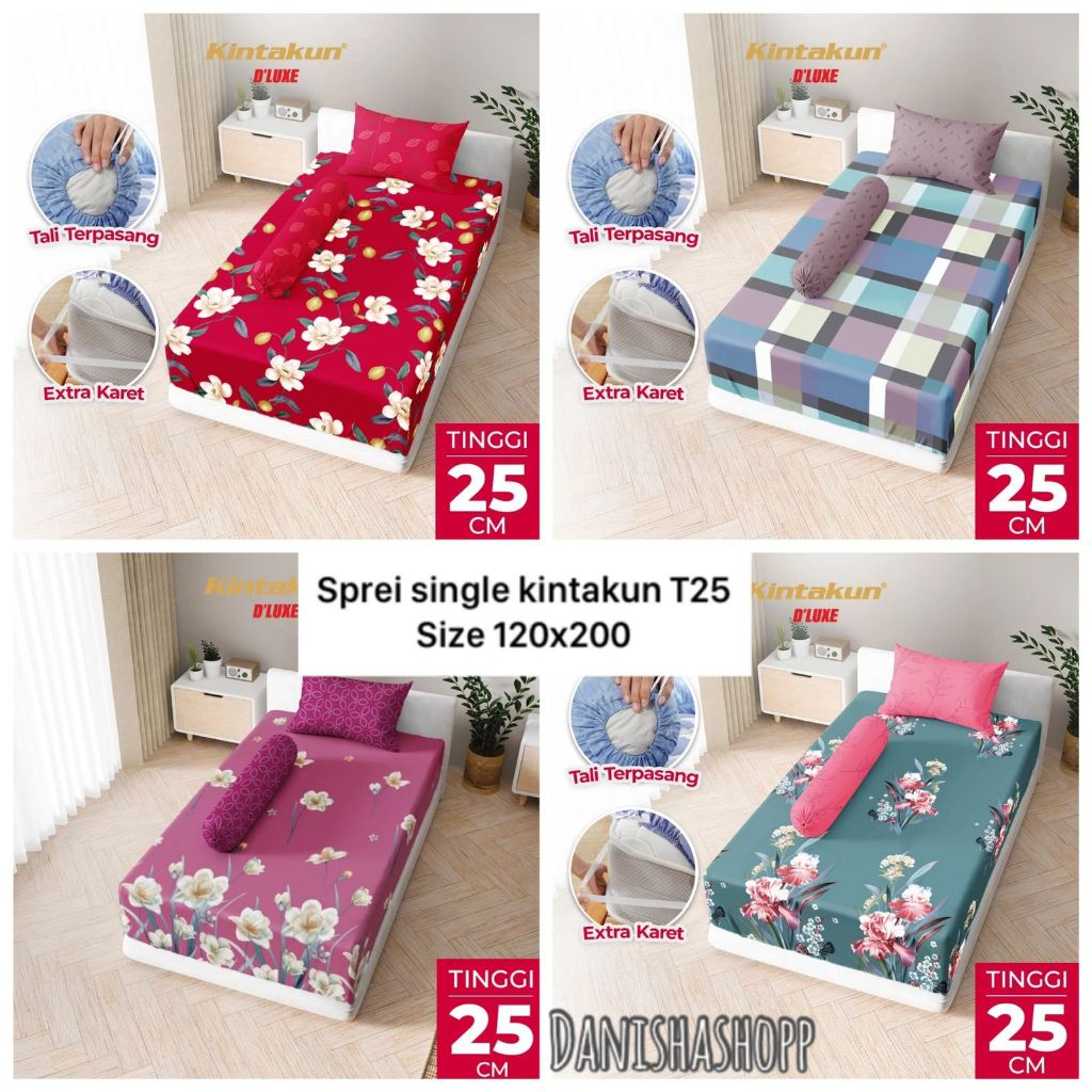 Sprei Single Dluxe Kintakun / size 120x200 / sprei 4 kaki Tinggi 25cm