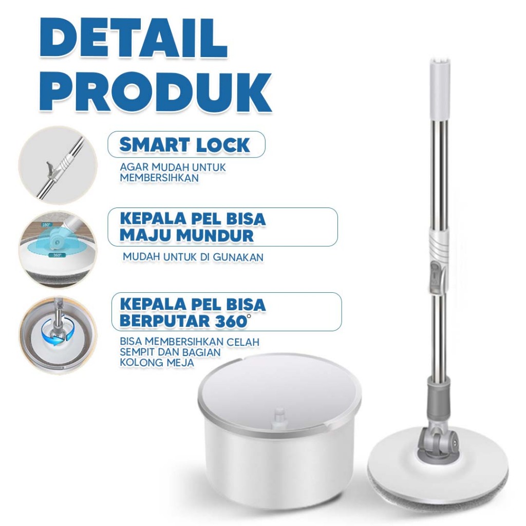 Homedekor Spin Mop D31 Alat Pel Lantai Kain Pel Alat Pembersih Praktis Pel-Pelan Otomatis Tbt-3